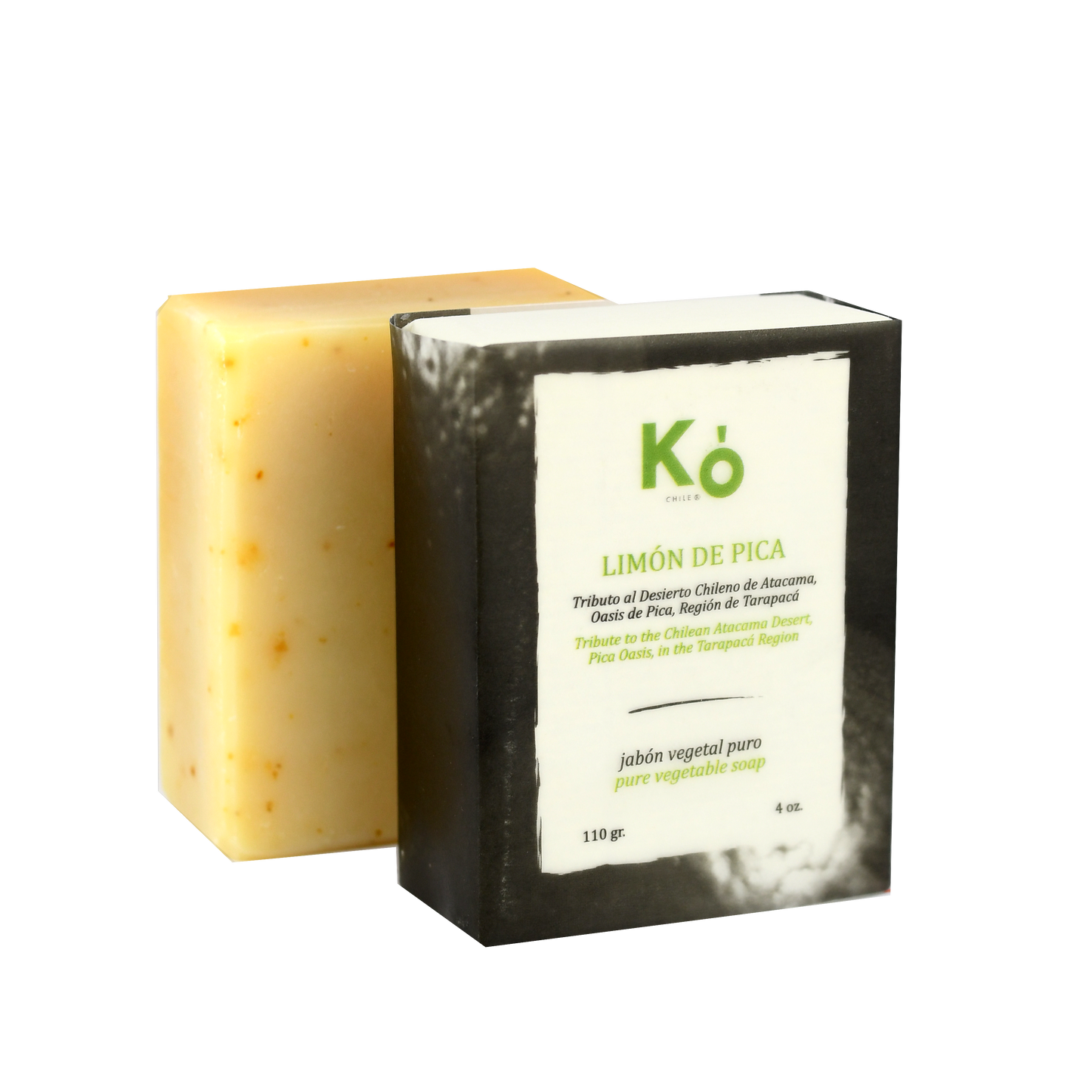 Jabon artesanal Ko, hecho a base de aceite de oliva y coco, que hidratan y eliminan el efecto de manos partidas. Enriquecido con aceites esenciales de limon y polvo de limon de pica, que generan un efecto de aromaterapia que energiza y desintoxica el cuerpo ¡Disfruta de un Spa en casa! Los productos Ko son hechos con ingredientes naturales.