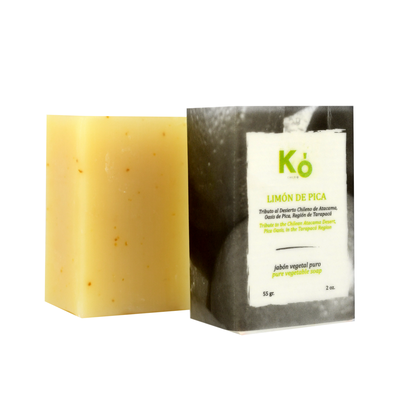 Jabon artesanal Ko, hecho a base de aceite de oliva y coco, que hidratan y eliminan el efecto de manos partidas. Enriquecido con aceites esenciales de limon y polvo de limon de pica, que generan un efecto de aromaterapia que energiza y desintoxica el cuerpo ¡Disfruta de un Spa en casa!  Los productos Ko son hechos con ingredientes naturales.